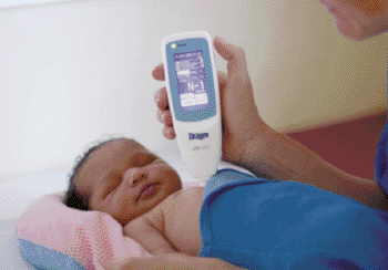 Image: Noninvasive jaundice screening with the Dräger JM-105 (Photo courtesy of Dräger, Drägerwerk AG & Co. KGaA).